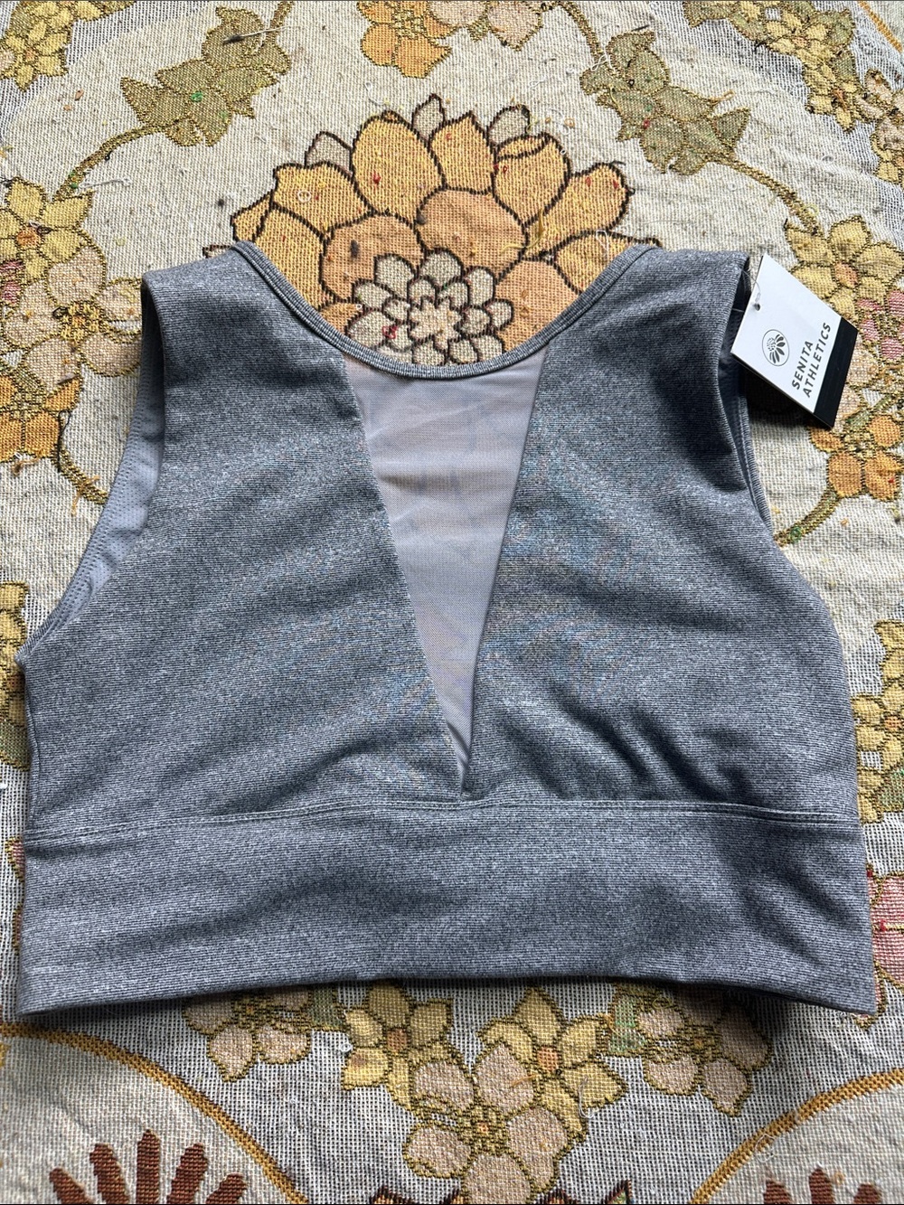 NWT Senita Heather Gray Mesh-Front reversible Sports Bra